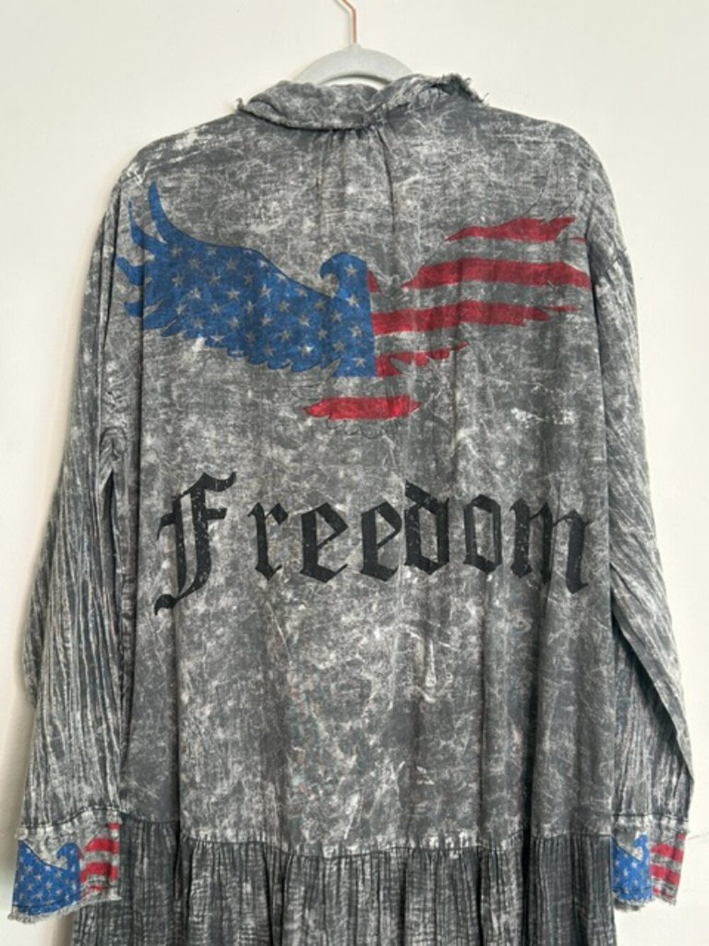 A Rare Bird Black Freedom Acid Wash Black Denim Drop Waist Dress Duster Jacket - Picture 15 of 16